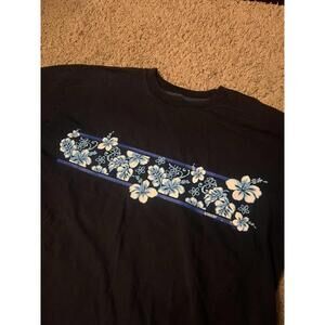 2005 Navy Speedo Floral Surfer Hawaiian Print Wraparound Graphic Tee Size XXL